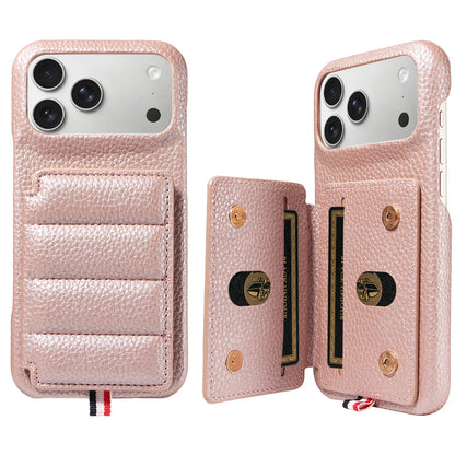 カード収納付き iPhoneケース｜キルティング レザー風デザイン・ロングストラップ付き #240528
