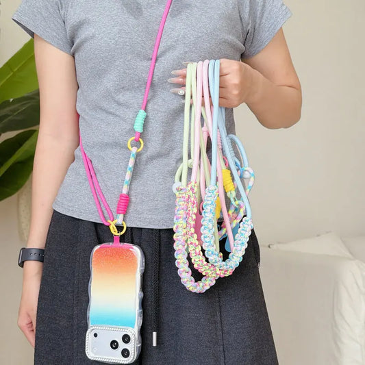 【スマホストラップ】編み込みスマホショルダー ストラップ｜カラフル・斜め掛け・ホルダータブ付き #261034