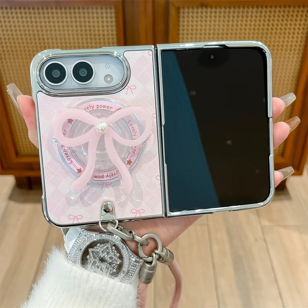iPhone Duo リボングリップ ストラップ付き Magnet内蔵 iPhoneケース 淡色｜ピンク・ガーリー #261247