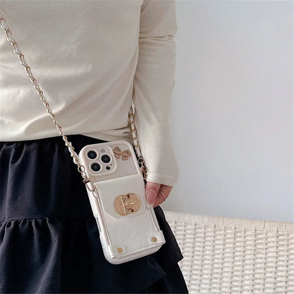 【チェーンポーチシリーズ】リボンチャーム付き ストラップ付属 スマホケース｜iPhone対応 #251213