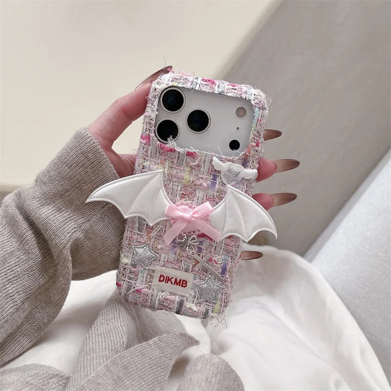 【ツイードリボンシリーズ】バットウィングツイード スマホケース｜ガーリー×エッジデザイン｜iPhone対応 #241204