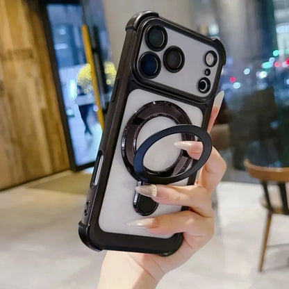 リングスタンド付き メッキフレーム バンパー Magnet内蔵 クリア iPhoneケース｜上品・シンプル #260061