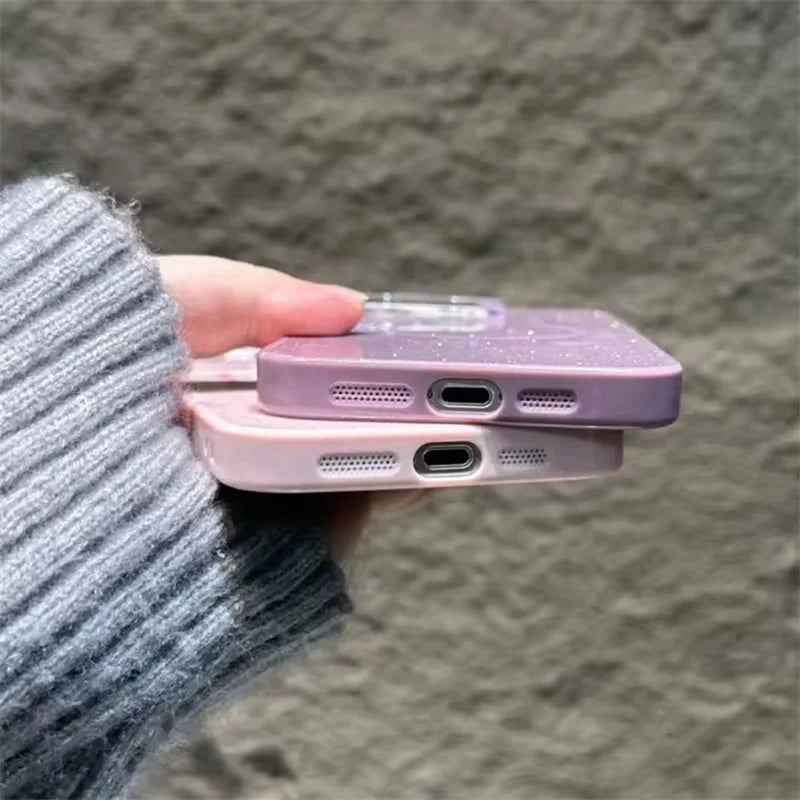 【Magsafe対応】キラキラ ラメ入り グリッター 光沢 シンプル 高級感 スリム 耐衝撃 スマホケース カバー｜iPhone対応 #250409
