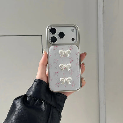 【フラワーリボンシャイン】メタリックフレーム × 小花リボン スマホケース｜iPhone対応 #240814