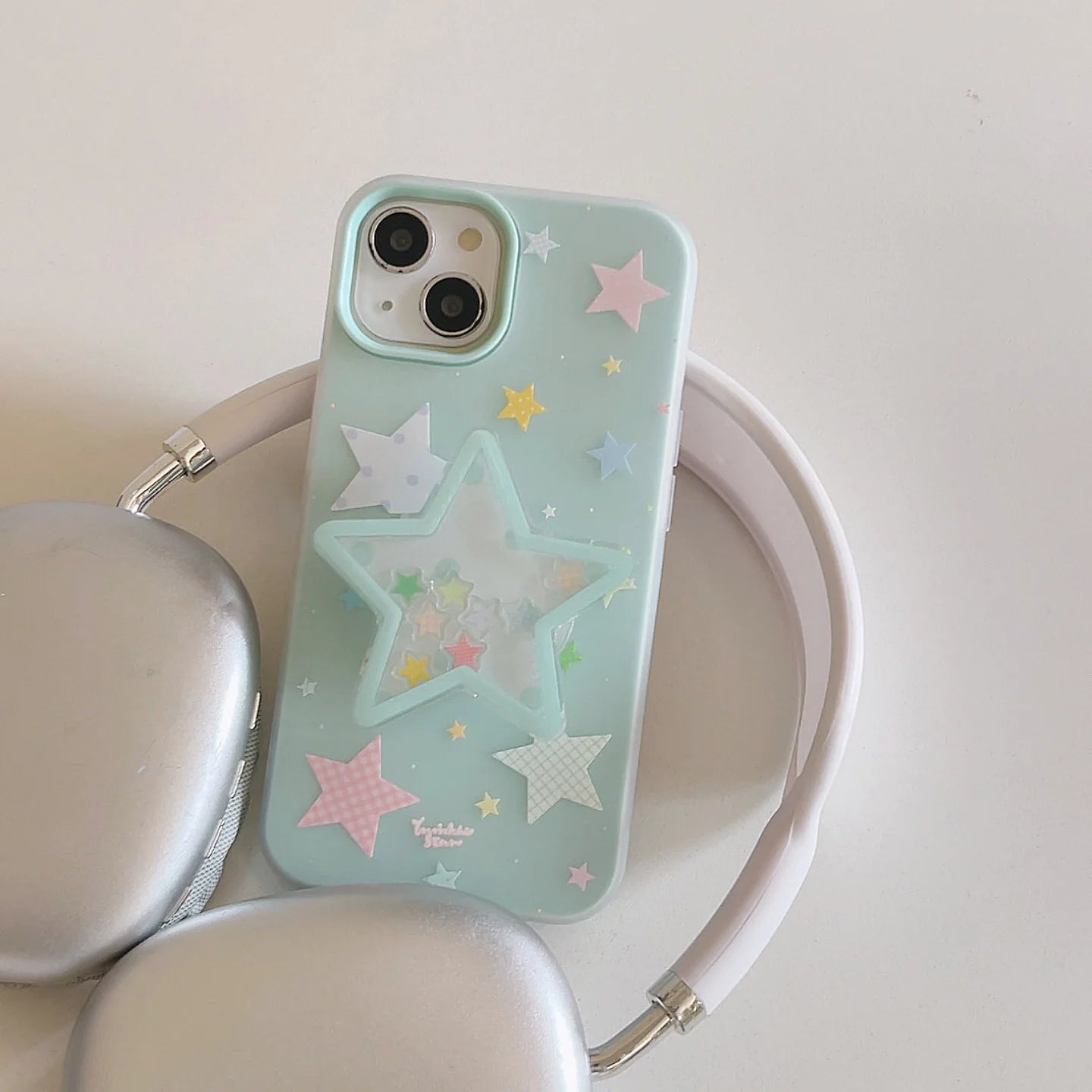【星型グリップ×カラフルスター】きらめくポップデザインのソフトケース｜iPhone対応 #250513