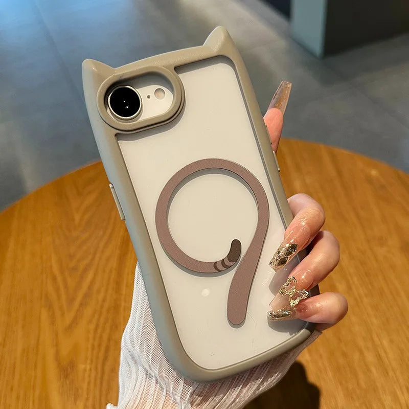 【猫耳シリーズ】Magnet内蔵 しっぽデザイン カラーフレーム iPhoneケース #240215