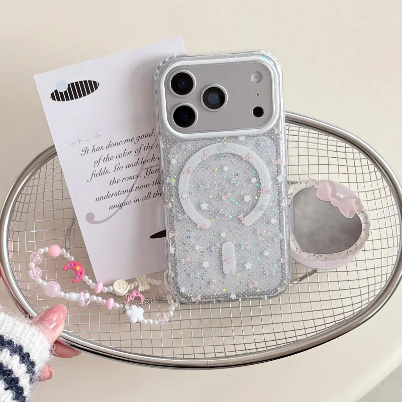 ハートミラー グリッターiPhoneケース｜キラキラフレーム・ミラーグリップ付きデザイン #240426