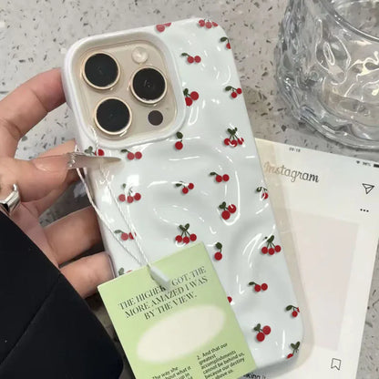【フルーツシリーズ】小さなチェリー総柄 ポップカラー かわいいスマホケース｜iPhone対応 #251028