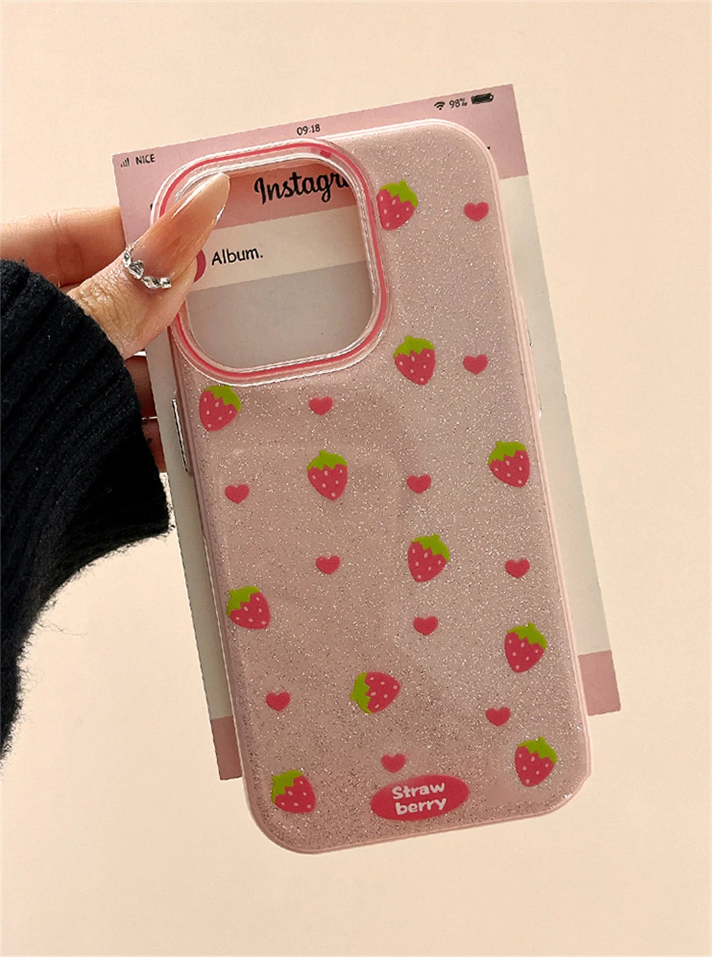 【フルーツシリーズ】キラキラいちご グリッタースマホケース｜iPhone対応 #250828