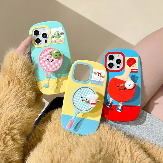 【スポーツシリーズ】立体ラケット＆キャラクター かわいい3Dスポーツデザイン スマホケース｜iPhone対応 #251009