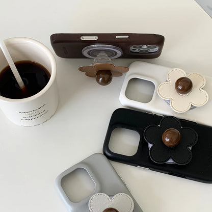 【フラワーポップ】レザー調 立体フラワー モチーフ付き スマホケース｜iPhone対応 #250423