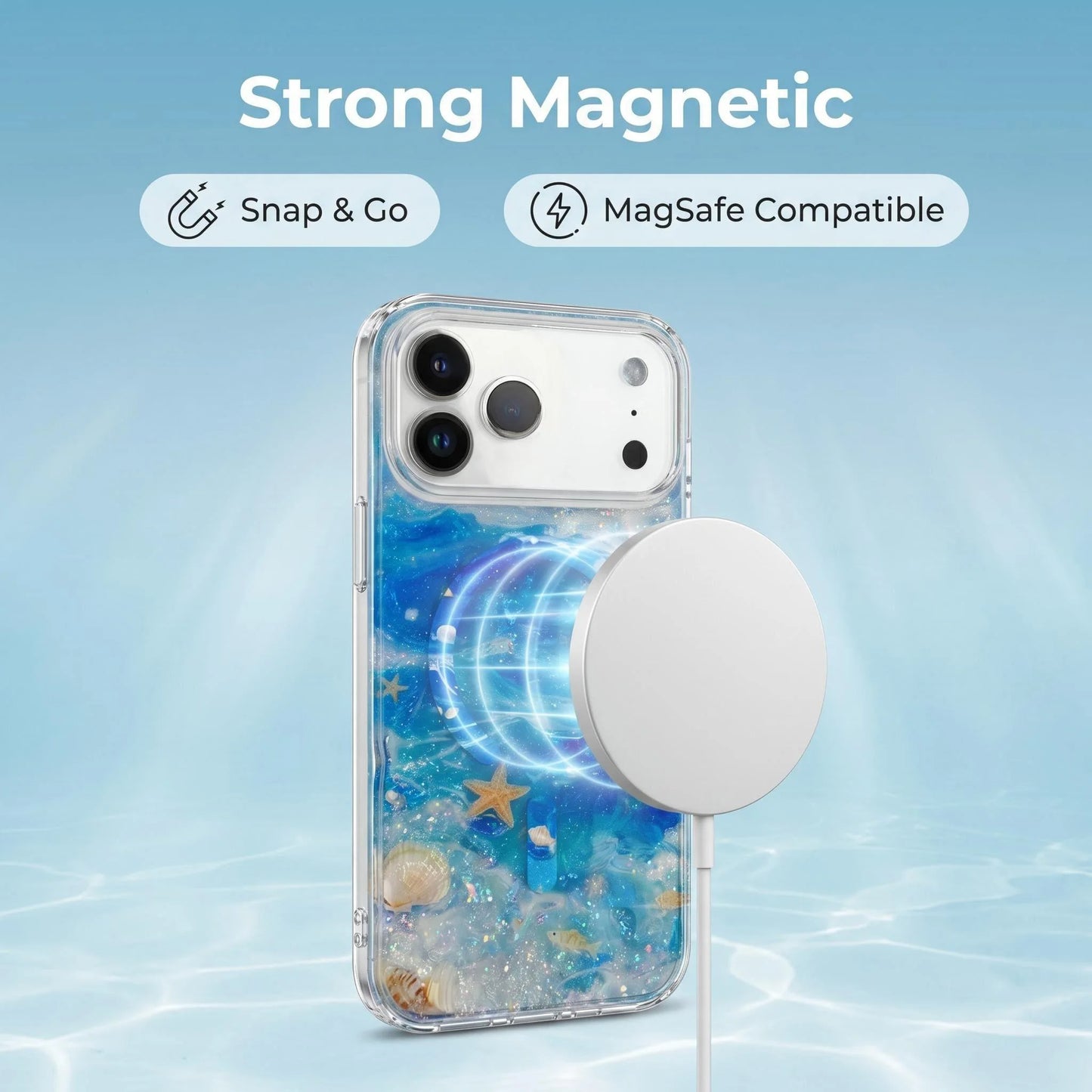 海の世界 ヒトデシェルデザイン Magnet内蔵 iPhoneケース｜マリン・幻想的 #260097