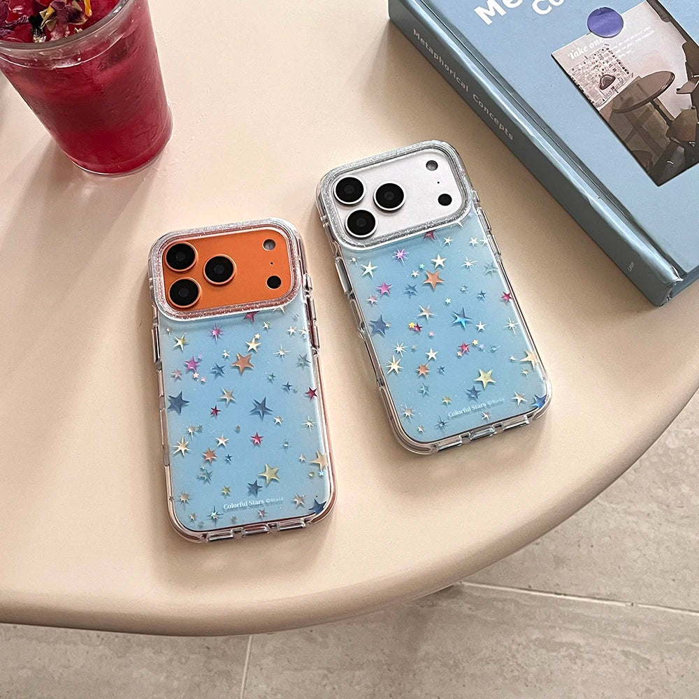 【カラフルスター】ブルースカイ×ホログラムスター クリアスマホケース｜iPhone対応 #250216