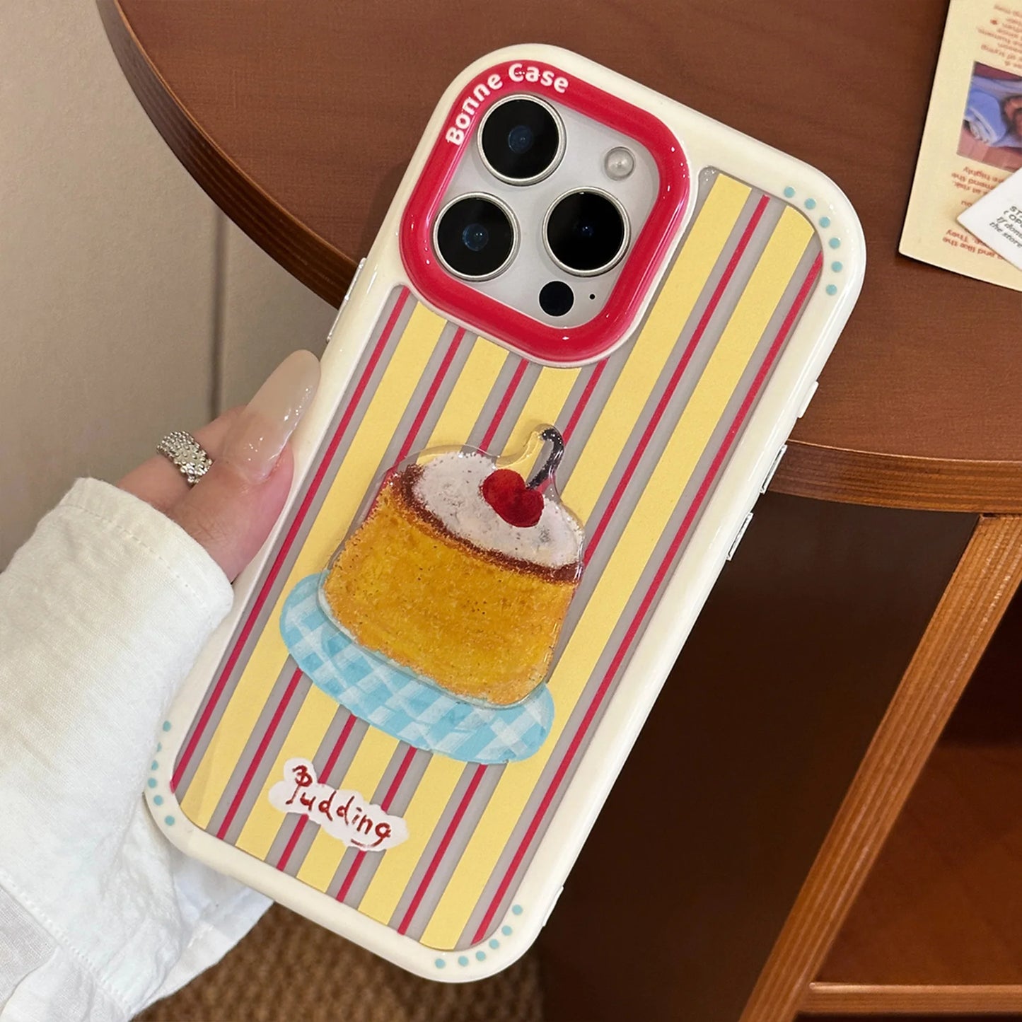 【カラフルストライプ】プリン ケーキ コーヒー スイーツ デザート アートスマホケース｜iPhone対応 #240925