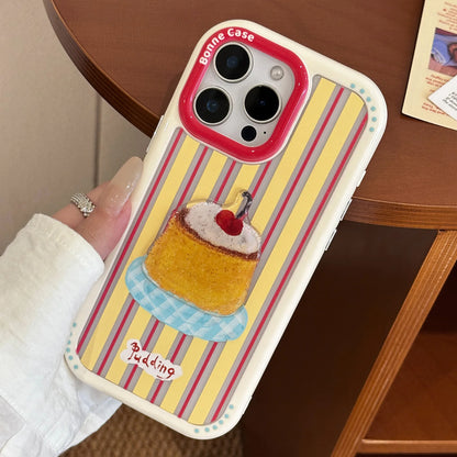 【カラフルストライプ】プリン ケーキ コーヒー スイーツ デザート アートスマホケース｜iPhone対応 #240925