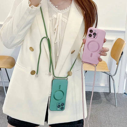 【Magnet内蔵】マットメタル ストラップ付きシンプルデザイン スマホケース｜iPhone対応 #251106