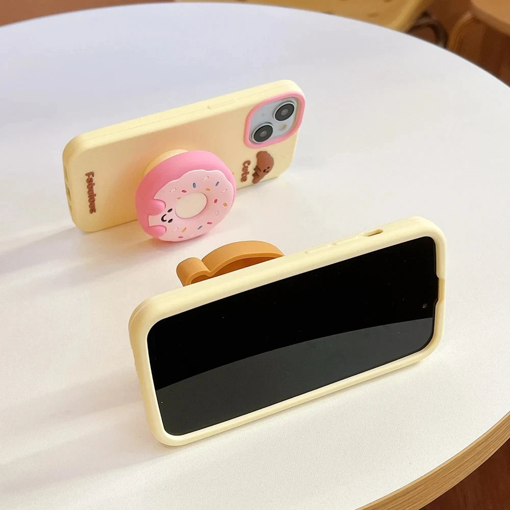 【ぷっくり3Dシリーズ】ドーナツ×プリン×プレッツェル 立体スイーツ ポップソケット スマホケース｜iPhone対応 #250212