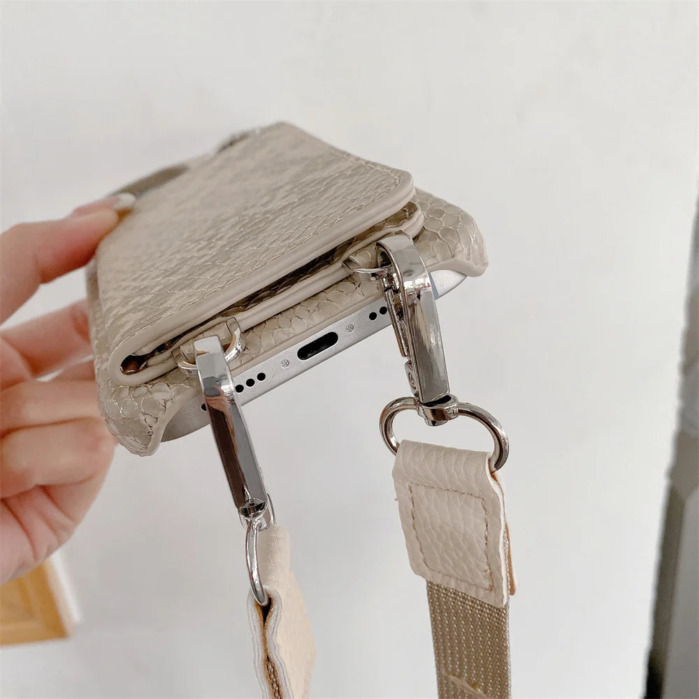 【スネークシリーズ】ヘビ柄 高見え ショルダーストラップケース ＋ カード収納 ミラー ミニポーチ #240916