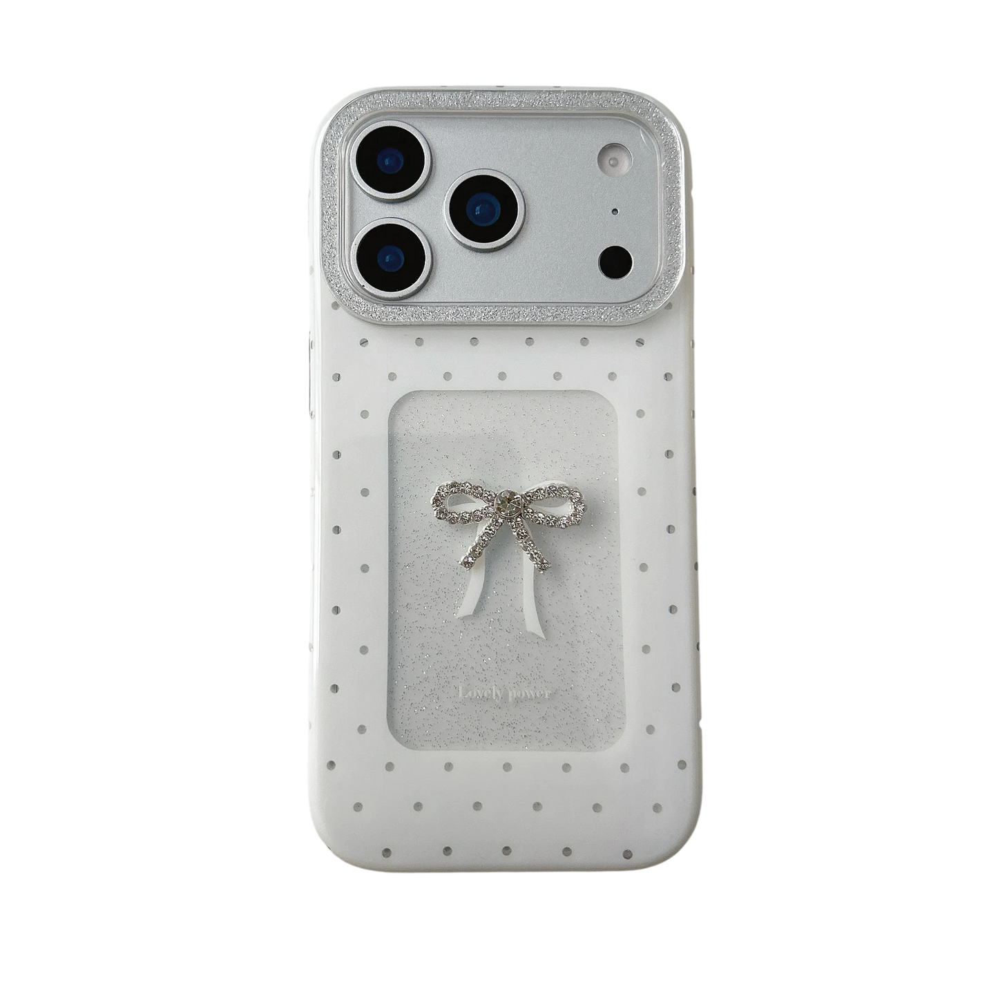 【ホワイトガーリー】パール リボン ビジュー ハート  スマホケース｜iPhone対応 #241002