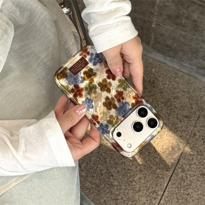 【フラワーパールスタンド】マーブル調×花柄 レザーチャーム付き スマホケース｜iPhone対応 #250312