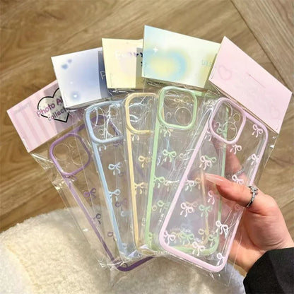 【リボンシリーズ】パステルカラーフレーム ミニ リボン柄 クリア スマホケース｜iPhone対応 #250416