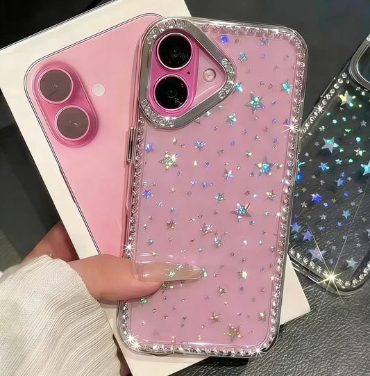 スター ラメストーン iPhoneケース｜キラキラ星柄・グリッター クリアデザイン #260626