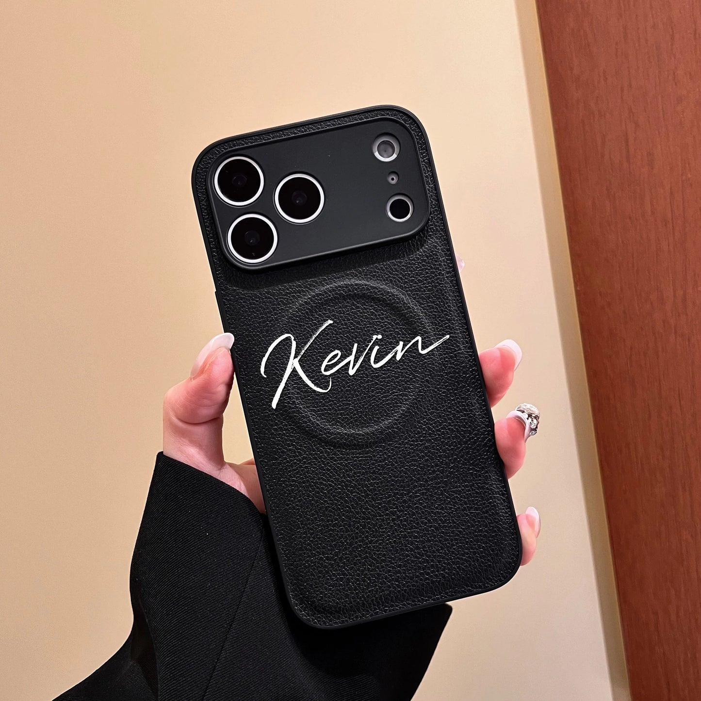 【カスタムシリーズ】名入れ レザー調 マグネット対応 スマホケース｜iPhone対応 #240725