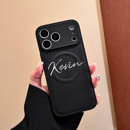 【カスタムシリーズ】名入れ レザー調 マグネット対応 スマホケース｜iPhone対応 #240725