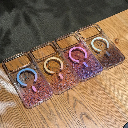 【Magnet内蔵】グリッター きらめくラメ入りグラデーションクリアスマホケース｜iPhone対応 #250418