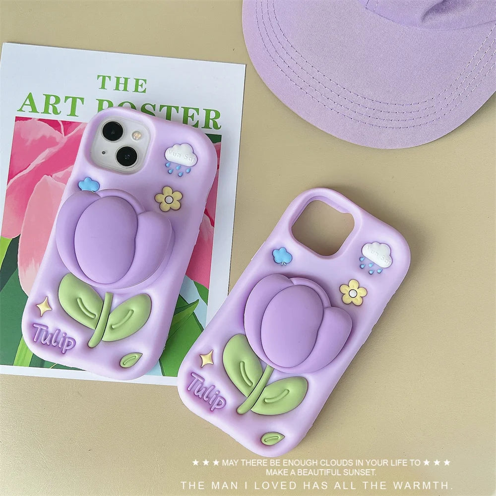 【フラワーシリーズ】立体チューリップ かわいい3Dデザイン スマホケース｜iPhone対応 #250922