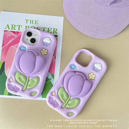【フラワーシリーズ】立体チューリップ かわいい3Dデザイン スマホケース｜iPhone対応 #250922