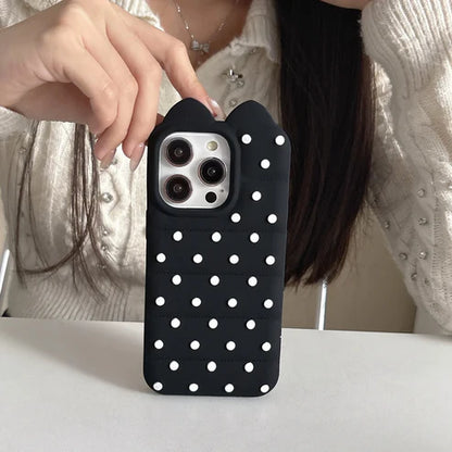 ドットキルティング 水玉 耳付き立体デザイン iPhoneケース #260624