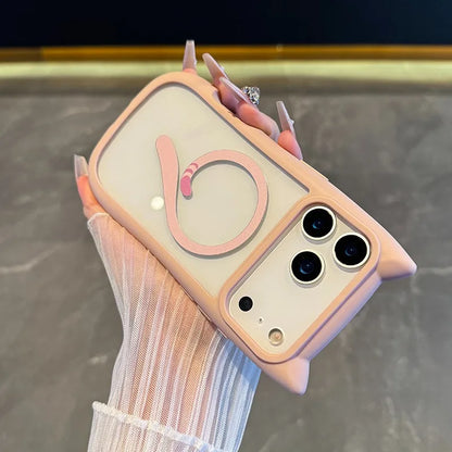【猫耳シリーズ】Magnet内蔵 しっぽデザイン カラーフレーム iPhoneケース #240215