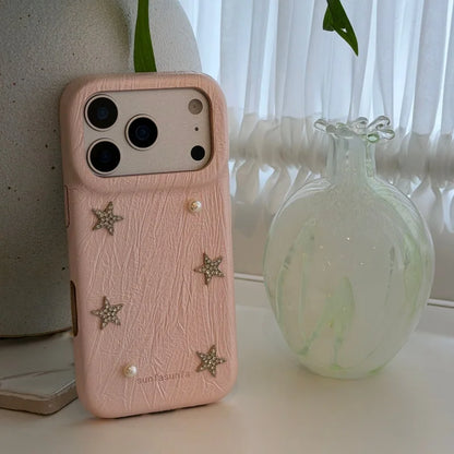 スター モチーフ レザー調 iPhoneケース｜パールストラップ付き #260222