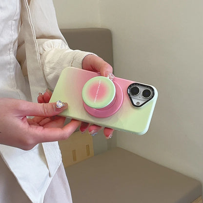 【Magnet内蔵】キャンディカラー 滲みグラデ ライトピンク×ミント ラウンドグリップ スマホケース｜iPhone対応 #241213