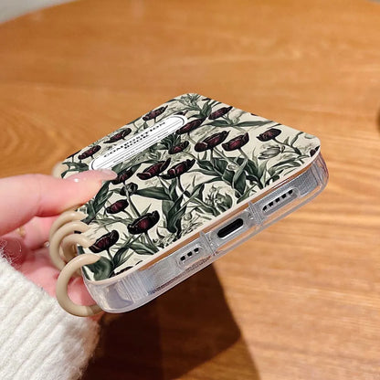 【ブックスタイル】リングノート風 フラワー チューリップデザイン 手帳型 iPhoneケース #240202