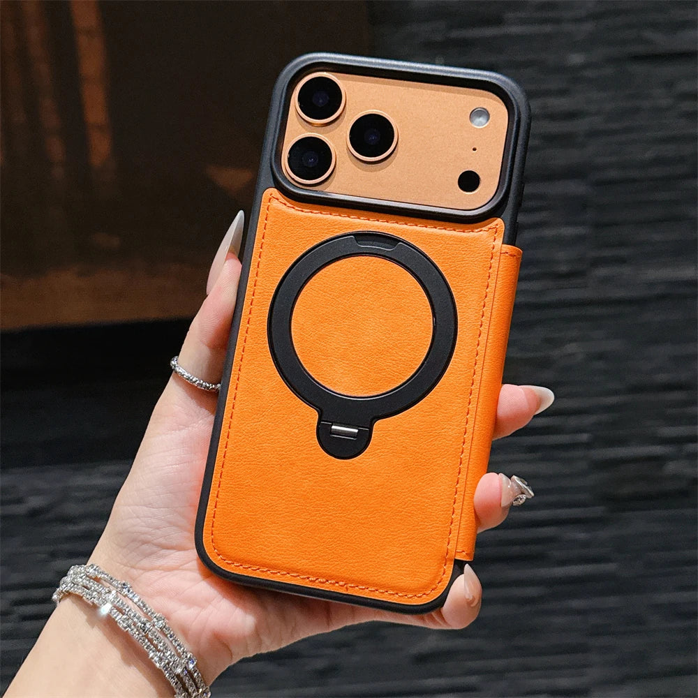 レザー調 リングフリップ iPhoneケース｜折りたたみ 手帳型 #240311