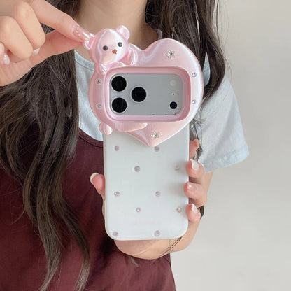 立体ベア＆ハートフレーム iPhone ケース キュート・スタイル #261219