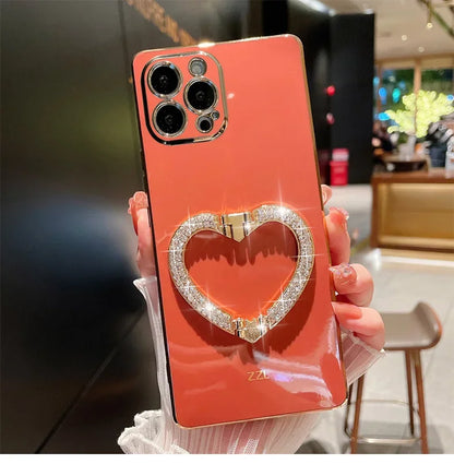 【キラキラビジュー ハート】リングスタンド ケース｜iPhone対応 #250526