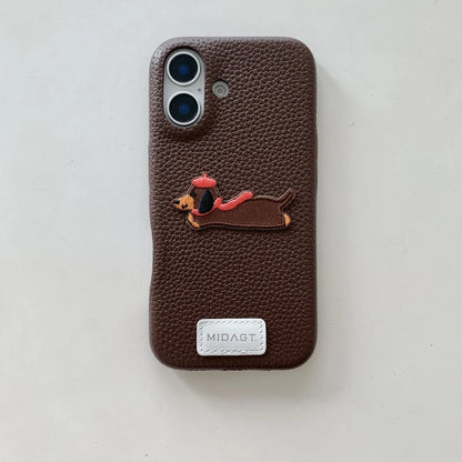 【アニマルシリーズ】ドッグ 犬 猫 モチーフ 刺繍入りレザー調 スマホケース ダックスフンド フレンチブルドッグ ｜iPhone対応 #250422