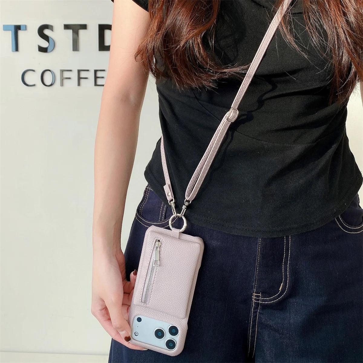 【ミニウォレットジップ】ファスナーポケット × レザー調 スマホケース｜iPhone対応 #240804