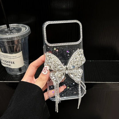 【グリッターバタフライ】キラキラ 蝶々 × ジュエリーチェーン スマホケース｜iPhone対応 #240807