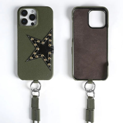 【本革レザー】スタースタッズ レザー ロングストラップ ショルダーケース｜iPhone対応 #250221