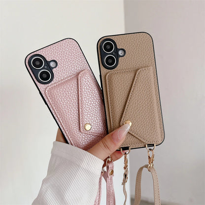 【スナップ付き×ストラップ対応】高見えレザー風スマホケース｜iPhone対応 #250516