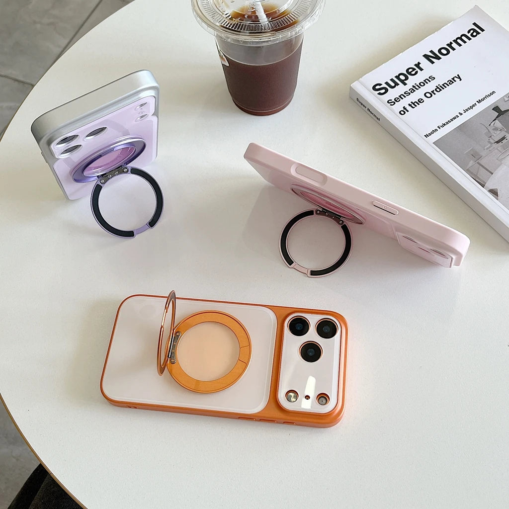 ふんわり 滲みチーク グラデ リンググリップ iPhoneケース｜パステルカラー・スタンド付き #230913