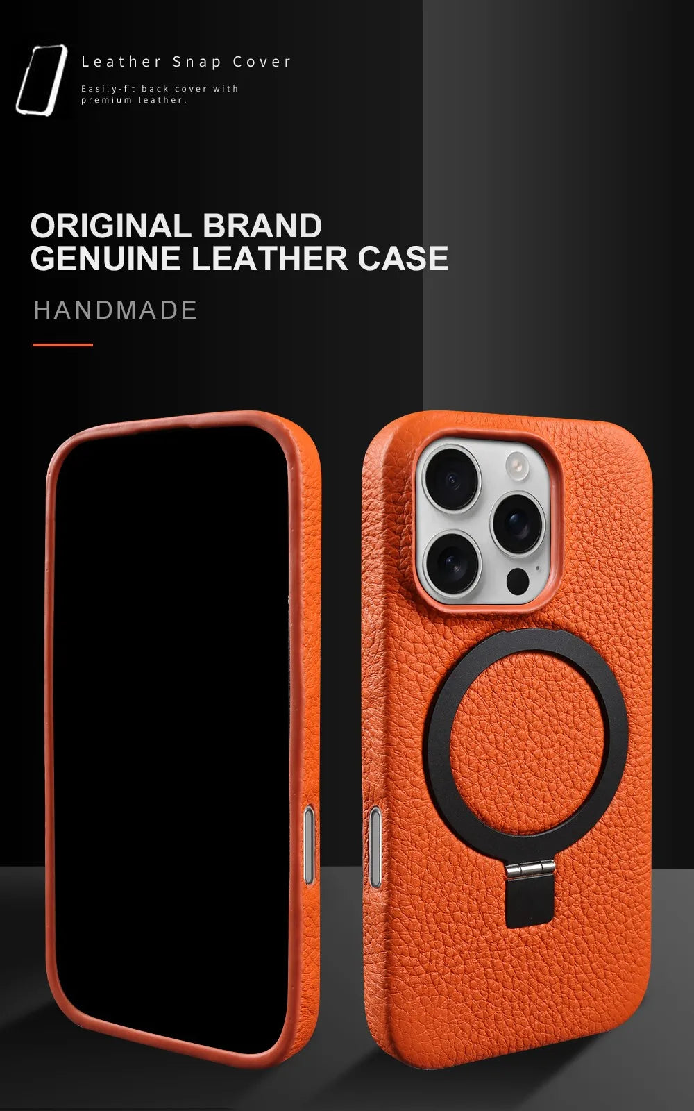 【本革シリーズ】折りたたみ スタンドリング付き レザースマホケース｜iPhone対応 #241013