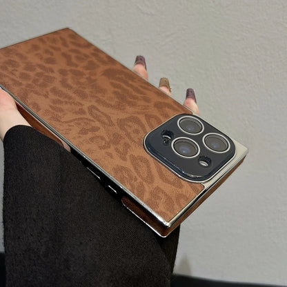 【スクエアシリーズ】 ヒョウ柄 レオパード メタリックフレーム スクエア スマホケース｜iPhone対応 #250815