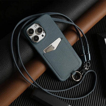 【本革シリーズ】ストラップ付き カードポケットレザースマホケース｜iPhone対応 #241014