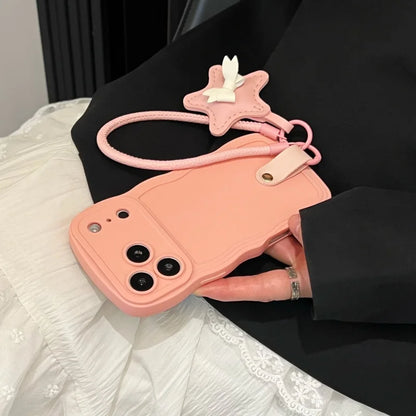 【ウェーブフレームシリーズ】スター 星型チャーム付き 波型デザイン スマホケース｜iPhone対応 #251130