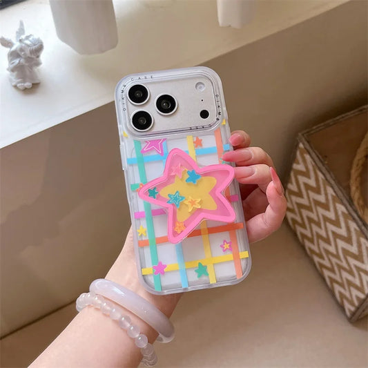 カラフル ネオンスター グリッドデザイン iPhoneケース｜クリアケース #231002